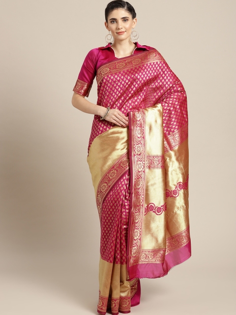 

Rajesh Silk Mills Pink & Golden Silk Cotton Woven Design Saree