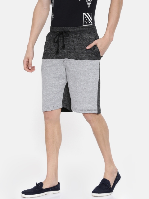 

ARISE Men Black & Grey Colourblocked Regular Fit Regular Shorts