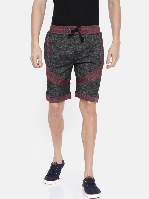 

ARISE Men Charcoal Grey & Maroon Colourblocked Regular Fit Shorts