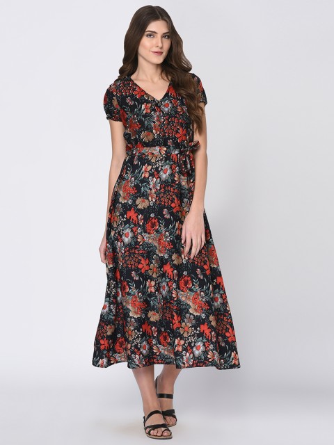 

Rigo Women Black Printed Fit and Flare Dress