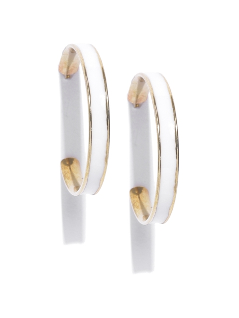 

Carlton London Gold-Toned & White Enamelled Brass-Plated Circular Half Hoop Earrings