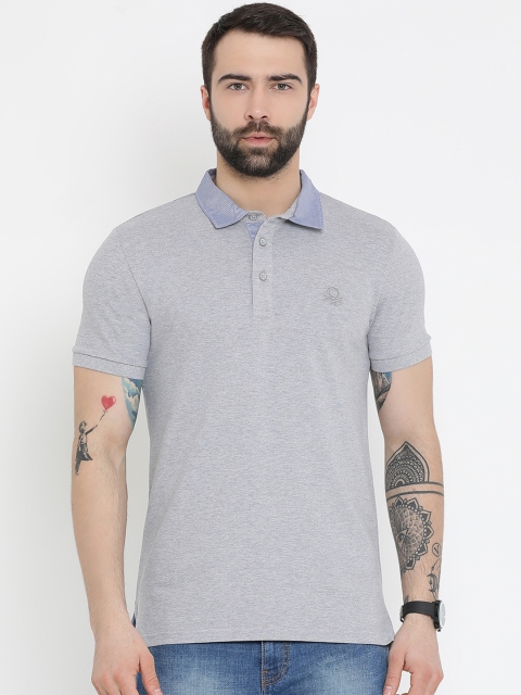

United Colors of Benetton Men Grey Solid Polo Collar T-shirt