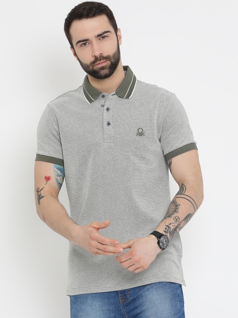 

United Colors of Benetton Men Olive Green Printed Polo Collar T-shirt