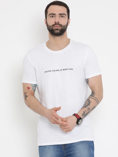 

United Colors of Benetton Men White Printed Round Neck T-shirt