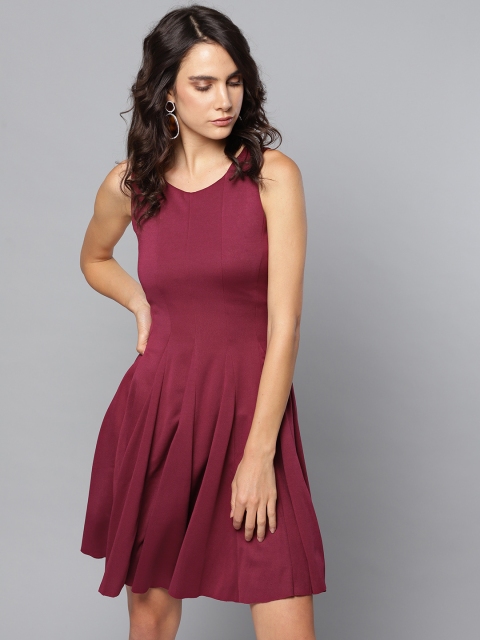 

Orchid Blues Women Burgundy Solid Fit & Flare Dress