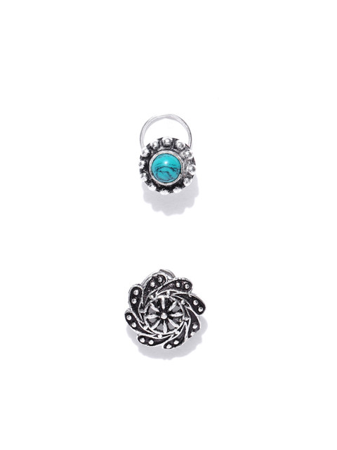 

FIROZA Set of 2 Oxidised Silver-Toned Nosepins