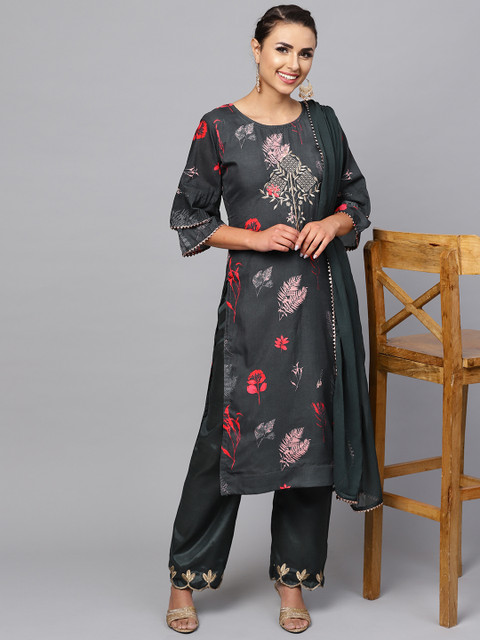 

Saree mall Black Printed Semi-Stitched Dress Material