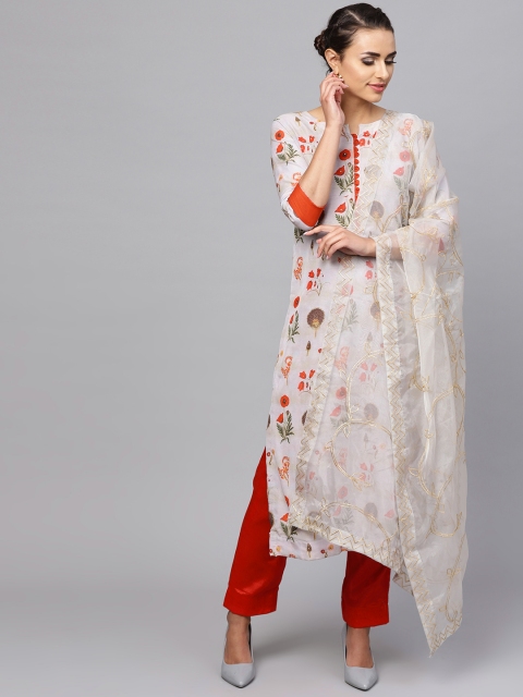 

Saree mall Grey & Red Printed Semi-Stitched Dress Material