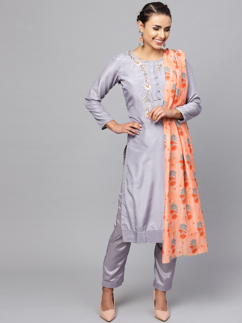 

Saree mall Blue & Peach-Coloured Semi-Stitched Dress Material