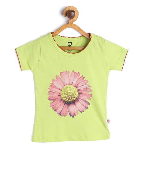 

612 league Girls Green Printed Round Neck T-shirt