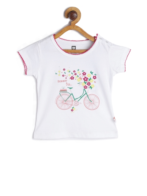 

612 league Girls White Printed Round Neck T-shirt