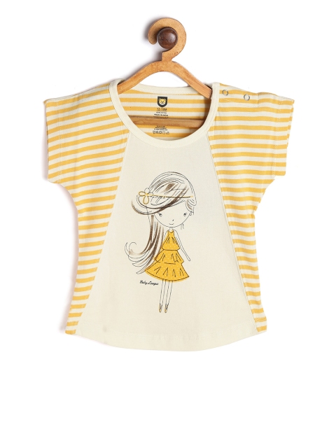 

612 league Girls Yellow Printed Round Neck T-shirt