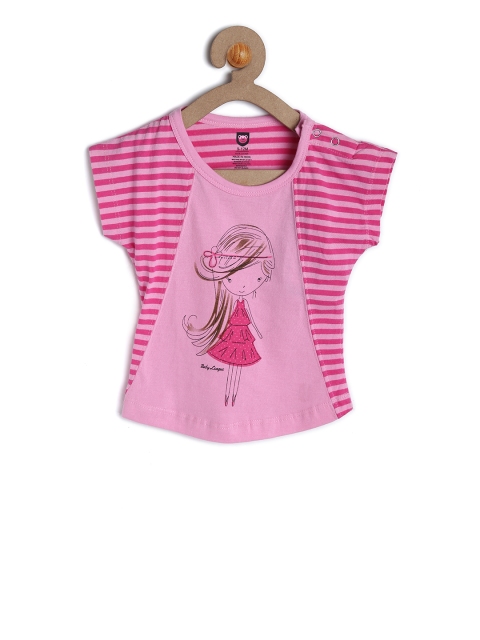 

612 league Girls Pink Printed Round Neck T-shirt