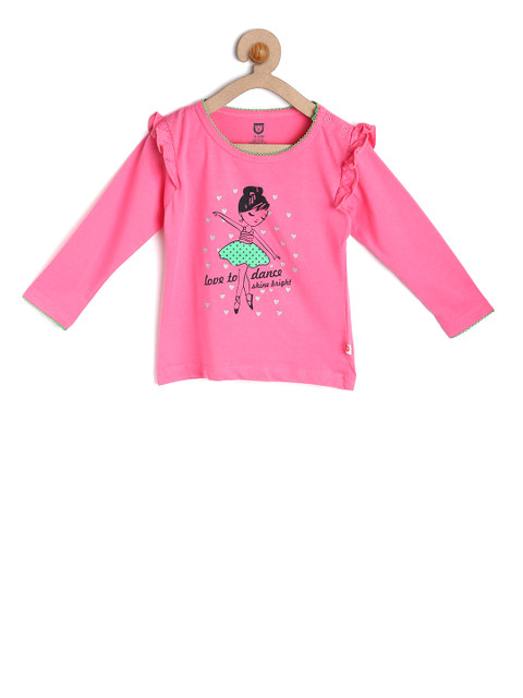 

612 league Girls Pink Printed Top