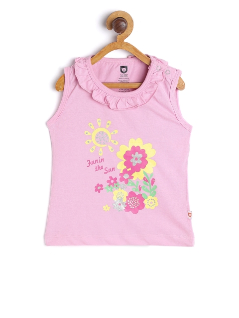

612 league Girls Pink Printed Top