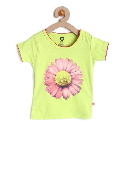 

612 league Girls Green Printed Round Neck T-shirt