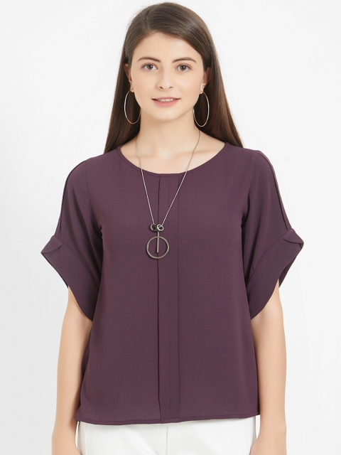 

Soie Women Purple Solid Top With Neckpiece