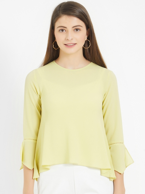 Soie Women Yellow Solid High-Low Top