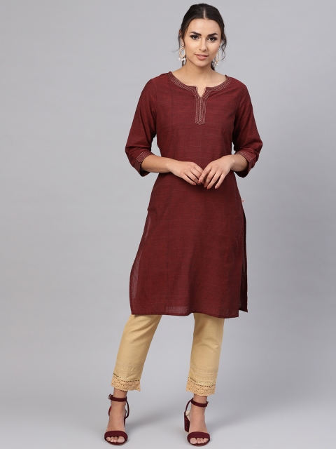 

Juniper Women Rust Brown Solid Straight Kurta