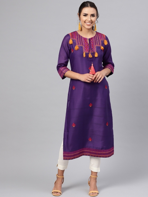 

Juniper Women Purple & Red Embroidered Straight Kurta