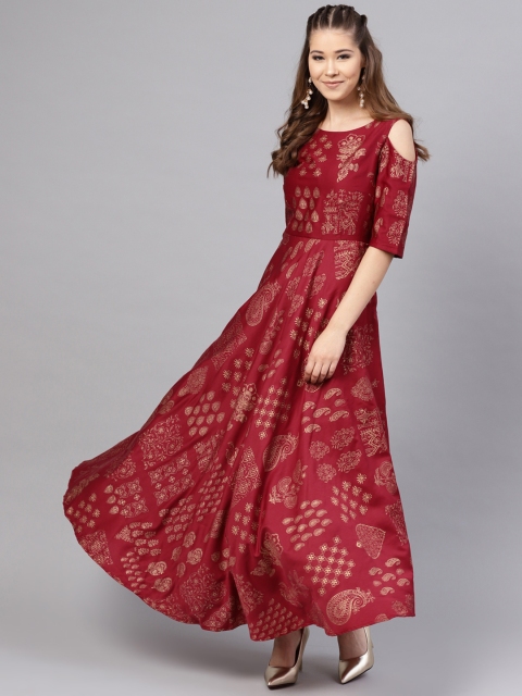 

Juniper Women Maroon Printed Maxi Dress