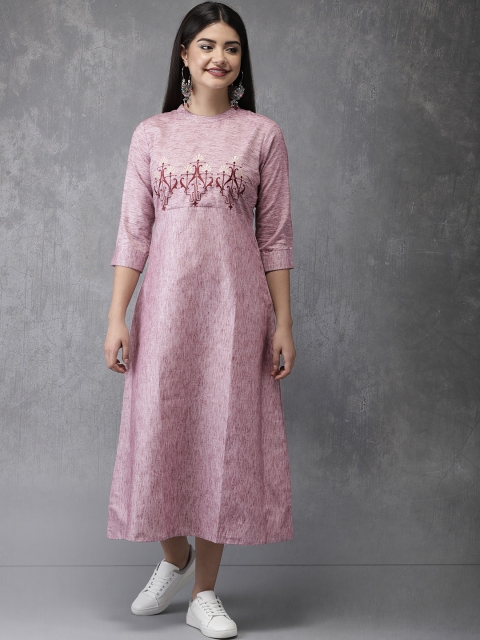 

Anouk Women Pink Yoke Design Fusion A-Line Kurta