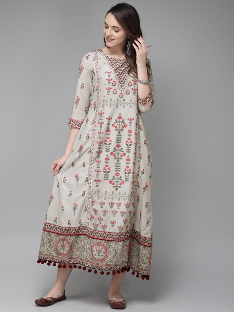 

Anouk Women Grey & Pink Printed A-Line Kurta