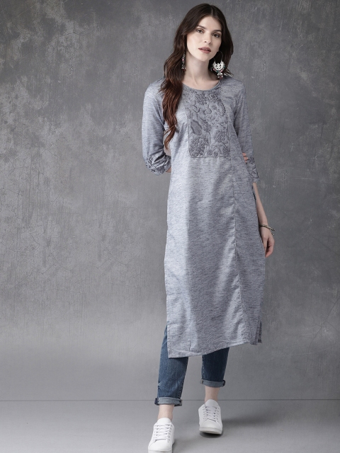 

Anouk Women Grey Embroidered Straight Kurta