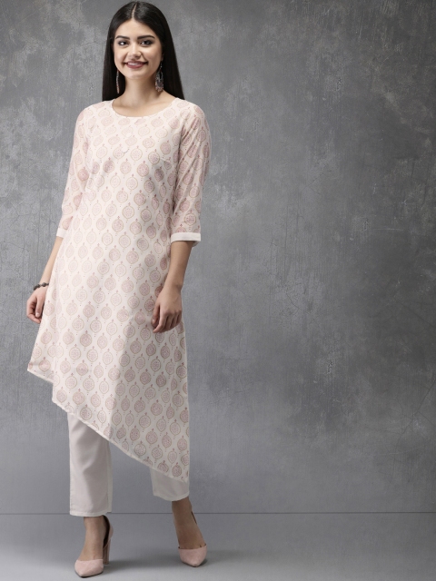

Anouk Women White & Red Printed Kurta with Trousers
