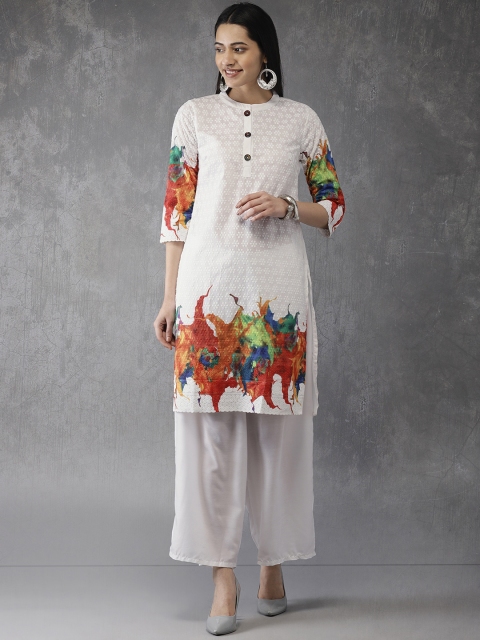 

Anouk Women White Embroidered Kurta with Palazzos
