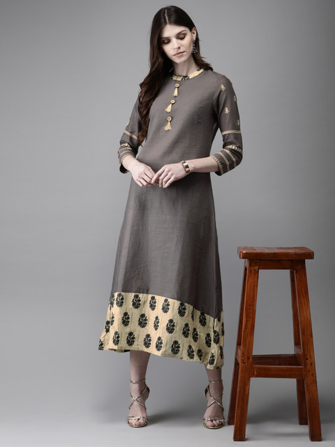 

Anouk Women Grey Solid A-Line Kurta