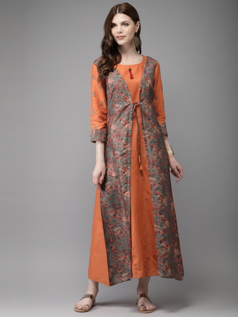 

Anouk Women Rust Red & Grey Printed Anarkali Kurta