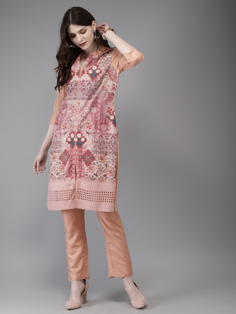 

Anouk Women Peach-Coloured Embroidered Kurta with Trousers