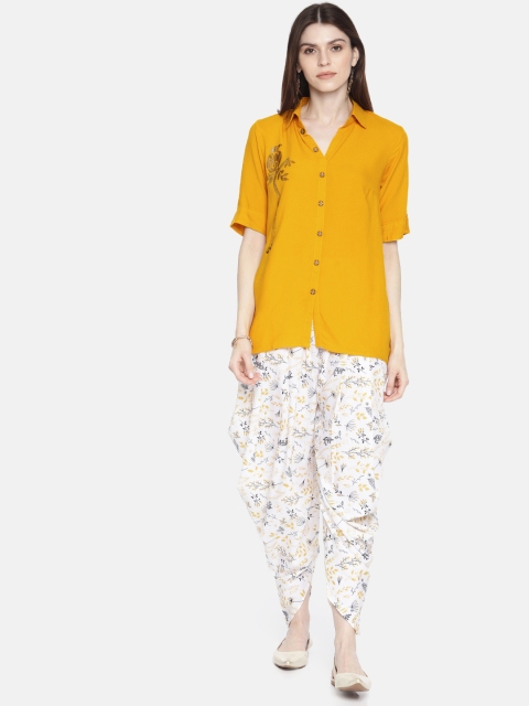 

Anouk Women Mustard Yellow & White Solid Top with Patiala
