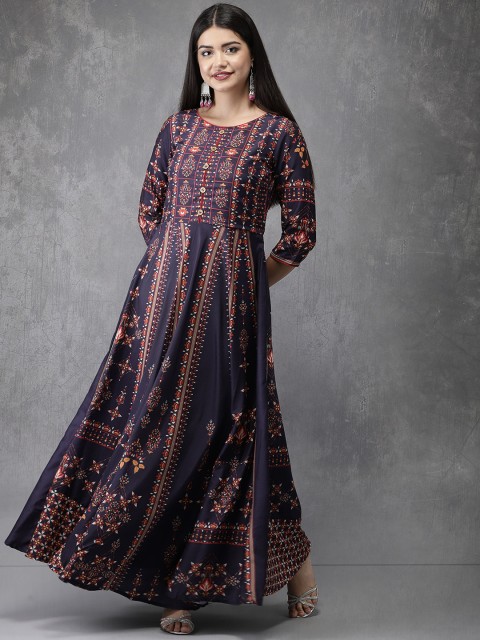 

Anouk Women Navy Blue Printed A-Line Kurta