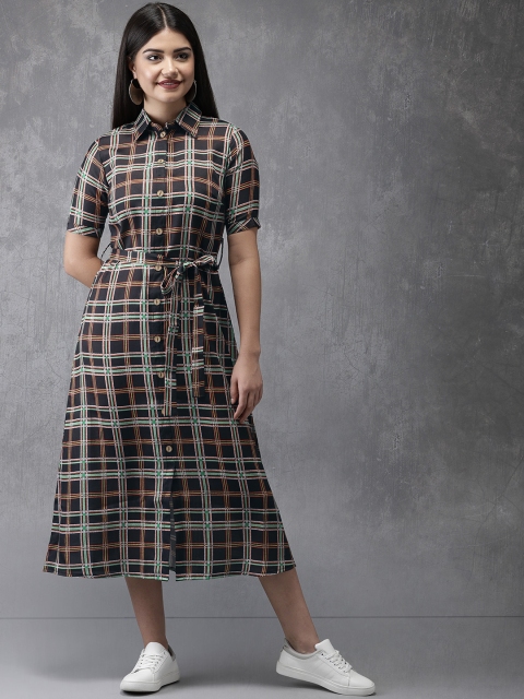

Anouk Women Black & Yellow Checked Fusion A-Line Kurta