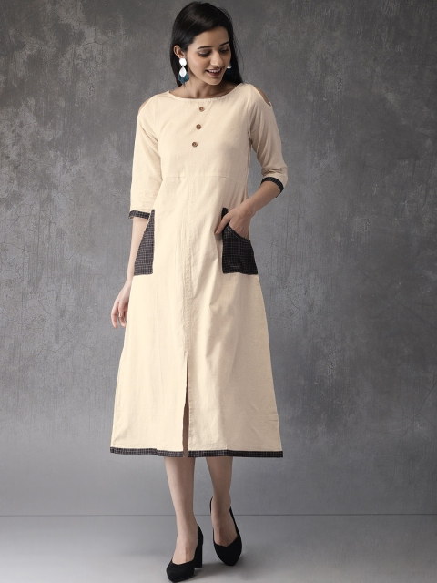 

Anouk Women Off-White Solid A-Line Kurta