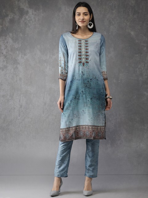 

Anouk Women Blue Printed Kurta with Pyjamas