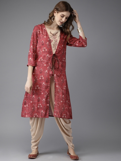 

Anouk Women Maroon & Beige Printed Top with Dhoti Pants