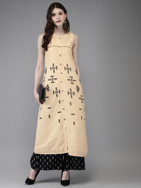 

Anouk Women Cream-Coloured Embroidered Straight Kurta