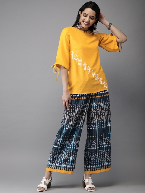 

Anouk Women Yellow & Black Embroidered Kurti with Palazzos
