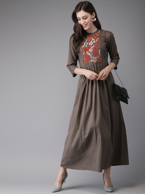 

Anouk Women Brown Yoke Design A-Line Kurta