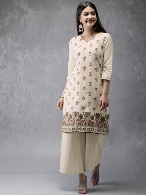 

Anouk Women Off-White & Maroon Printed Kurta With Palazzos