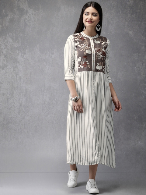 

Anouk Women White & Black Striped A-Line Kurta