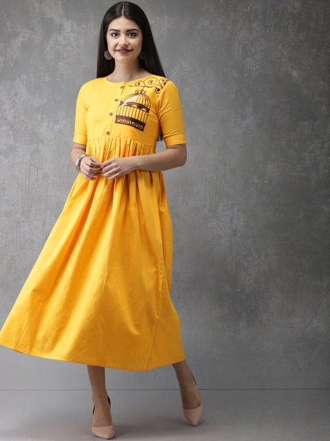 

Anouk Women Yellow Embroidered Straight Kurta