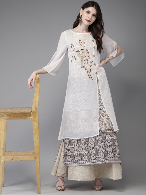 

Anouk Women White Printed Layered A-Line Kurta