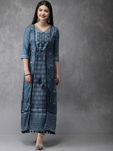 

Anouk Women Blue Printed A-Line Kurta