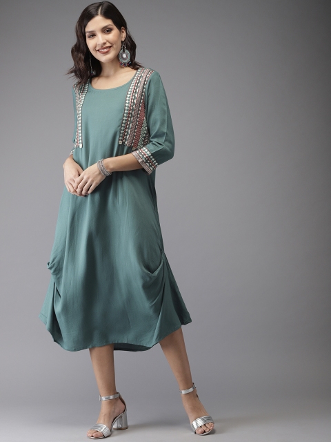 

Anouk Women Blue Yoke Design A-Line Kurta