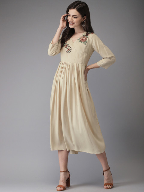 

Anouk Women Beige Yoke Design A-Line Kurta