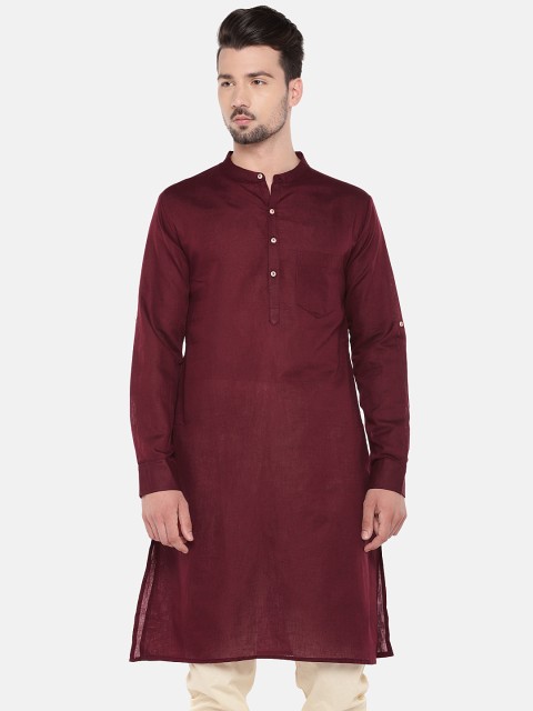 

Ethnicity Men Maroon Solid Straight Kurta